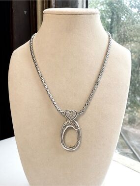 Brighton Crystal Heart Pendant Chunky Silver Chain Statement Necklace